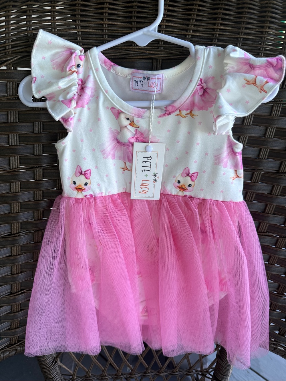 PETE LUCY Pink Tutu Duckling Romper Sz 6/9M